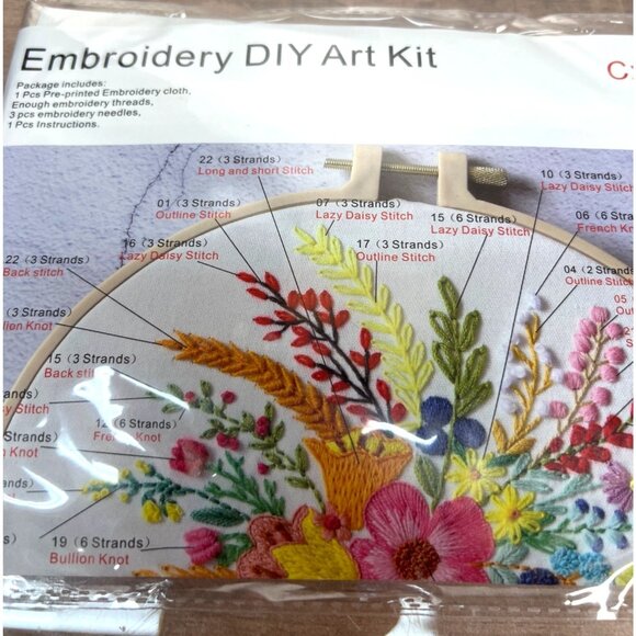 Embroidery DIY Art Kit With Instructions & Colorful Floral Design - Picture 3 of 3